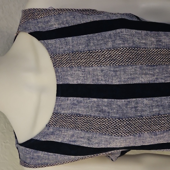 FOR CYNTHIA Blue Striped Linen Tweed Sleeveless Mod Tank Dress - Picture 5 of 11